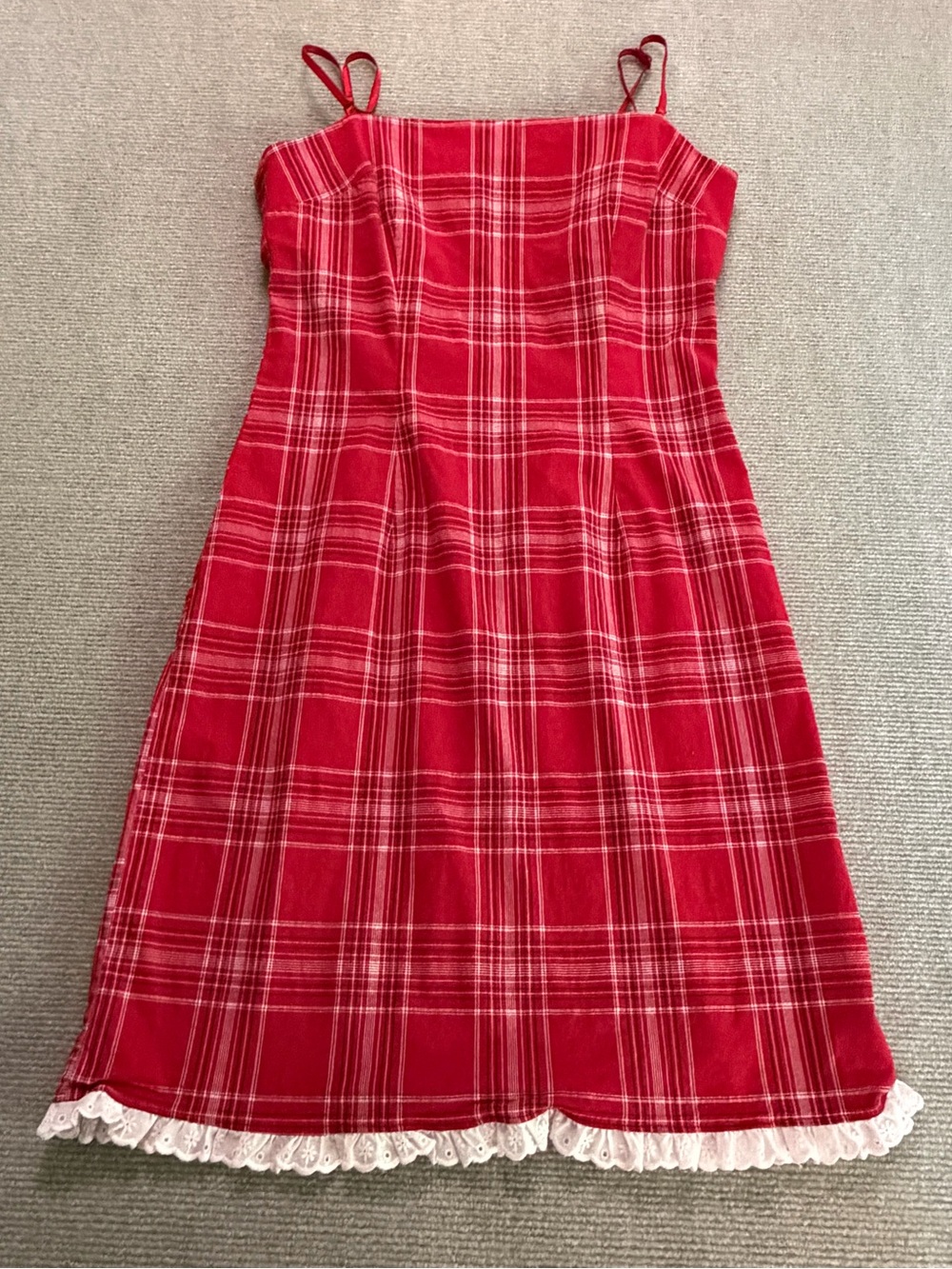 Y2K Jodi Kristopher Red Plaid Lace Trim Babydoll Slip Dress Sz 9/10 4th of July - Picture 1 of 13